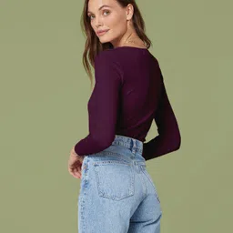 navyankaa Casual Regular Sleeves Solid Women Purple Top image 2