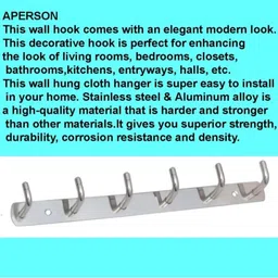 aperson 6 Pin Wall Mounted Wall Hook,Door Hooks Rail for Hanging Key/ (Pack of 1) Door Hanger image 4