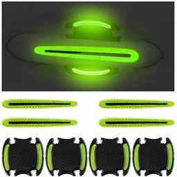 Reflective Car Door Cup Protector 8PCS Green 3D Carbon Fiber Stickers Car Reflector Light-image-86