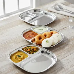 lyticx Stainless Steel 3-Section Dinner Plate | Idli, Sambhar & Meal Thali Dinner Plate-picture-22
