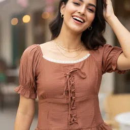 quintessentials Casual Puff Sleeves Self Design Women Red Top-picture-15