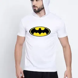 Men Printed Hooded Neck Cotton Blend White T-Shirt-image-0