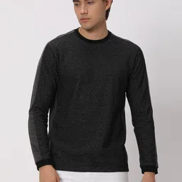 mufti Men Striped Crew Neck Cotton Blend Black T-Shirt-picture-11