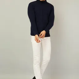 kvetoo Men Solid High Neck Blue Sweater image 5