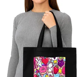 printingzone Black Women Tote Girls Medium Size Printed Tote-picture-32