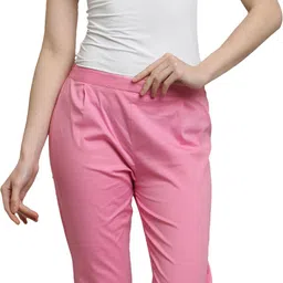 sellingsea Women Regular Fit Pink Cotton Blend Trousers image 4