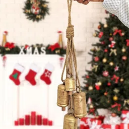 carfar Handmade Vintage Cow Bell Clusters on Jute Rope – Set of 4 for Christmas Décor Mountable Cowbell image 2