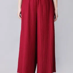 Pack of 2 Women Comfort Fit Beige, Maroon Lycra Blend Trousers-image-0