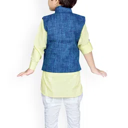 Aj DEZInES Boys Mandarin Collar Pure Cotton Kurta with Churidar & Nehru Jacket image 3