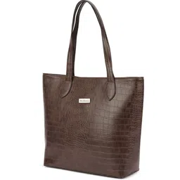 DressBerry Brown Textured Structured Tote Bag image 2