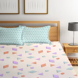 KLOTTHE Orange & White Geometric Printed 300TC Double King Bedsheet With 2 Pillow Covers image 3