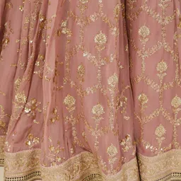FABPIXEL Embroidered Sequinned Semi-Stitched Georgette Lehenga Choli With Dupatta image 2