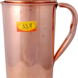shivshakti arts Plane Shinee Design Pure Copper Jug / Pitcher With 6 Glasses - Drinkware Set - ( Capacity - 1.6 Liter ) - 7 Pieces Set Jug Glass Set image 2