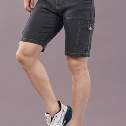 nivasu Solid Men Denim Grey Denim Shorts image 3