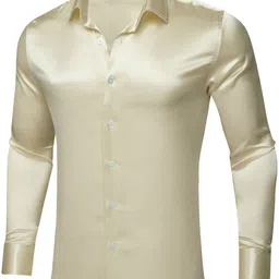 jinik Men Regular Fit Solid Cut Away Collar Party Shirt image 3