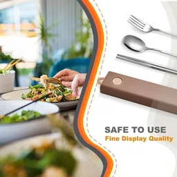 cherrybox Cutlery Set Spoon Fork & Chopstick Set with Sliding Storage Box Stainless Steel Cutlery Set image 4