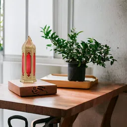 extreme karigari Festive Celebration Hanging cum Standing laltern Gold, Red Iron, Glass Hanging Lantern image 5