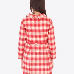CUTECUMBER Girls Red & Cream-Coloured Checked Belted Cotton Shirt Dress image 4