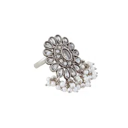 TEEJH Gowri Silver Stone-Studded Oxidised Finger Ring image 3