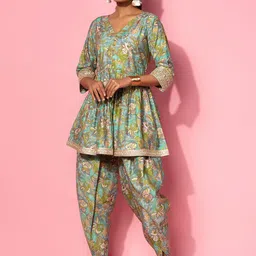 Libas Women Floral Printed Sequined Kurta with Dhoti Pants image 3