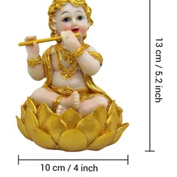 TIED RIBBONS Beige & Gold Toned Polyresin Lord Krishna Idol Showpiece image 3