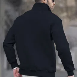 tripr Men Solid High Neck Dark Blue Sweater image 2