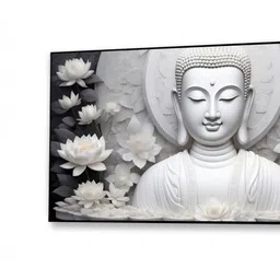 nestroots Canvas Framed Buddha Surrounded by White Flowers Wall Painting image 5