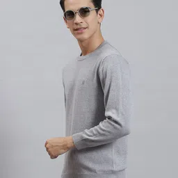 monte carlo Men Solid Round Neck Grey Sweater image 3