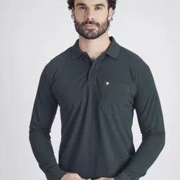 proriders Men Solid Polo Neck Cotton Blend Dark Green T-Shirt-picture-10