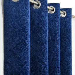 panipat textile hub 274 cm (9 ft) Velvet Room Darkening Long Door Curtain (Pack Of 2) image 1