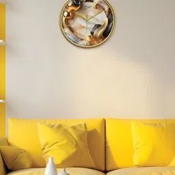 RANDOM Gold Toned & White Printed Contemporary Round Wall Clock image 2