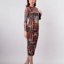Stylecast X Hersheinbox Printed Ruched Bodycon Midi Dress image 3