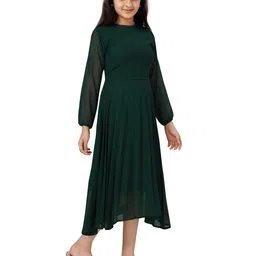 BAESD Girls Round Neck Accordion Pleated Georgette Fit & Flare Midi Dress image 2