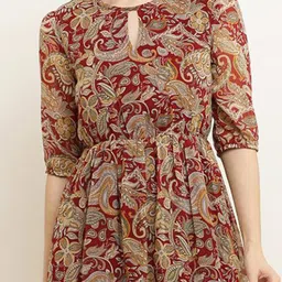 SQew Floral Print Keyhole Neck Georgette Fit & Flare Midi Dress image 3