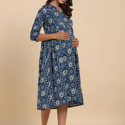 CRAFIQA Floral Printed Cotton Maternity Fit & Flare Midi Ethnic Dress image 4