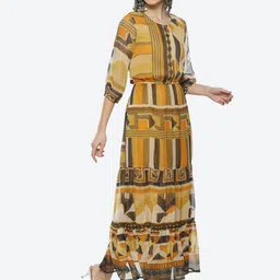 Biba Geometric Printed Round Neck A-Line Midi Dress image 3