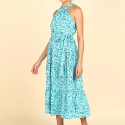 ZNX Clothing Floral Printed Halter Neck A-Line Midi Dress image 5