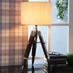 Trento Beige Fabric Shade Night Lamp With Wood Base By Beverly Studio image 1
