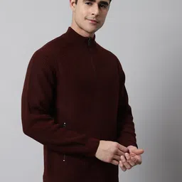 Cantabil Men Rust Ribbed Cardigan with Zip Detail Detail image 3