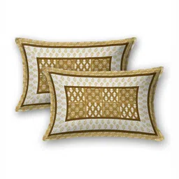 Qfab Yellow & White Geometric Printed 300 TC Cotton King Bedsheet with 2 Pillow Covers image 4