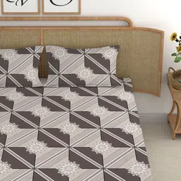 CHHAVI INDIA Grey & White Geometric 210 TC King Bedsheet with 2 Pillow Covers image 4