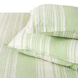 SHADES of LIFE Green & White Striped 250 TC King Bedsheet with 2 Pillow Covers image 2