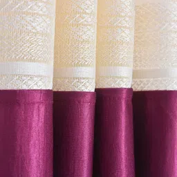 Homefab India Burgundy & Cream-Coloured Set of 2 Floral Sheer Window Curtain image 2