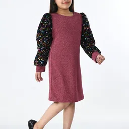 Bella Moda Girls Round Neck Embellished Satin A-Line Dress image 5