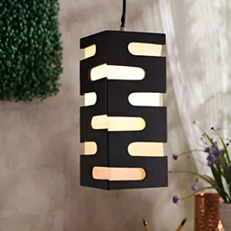 Whiteray Black & White Textured Rectangle Shaped Wooden Ceiling Lamp image 2