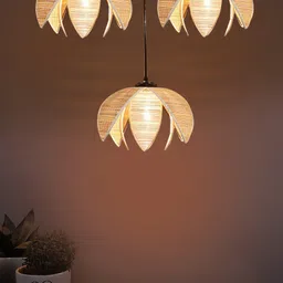 Devansh Beige & Black Textured Cluster 3 Floral Shaped Hanging Lamps With Bamboo Shades image 5