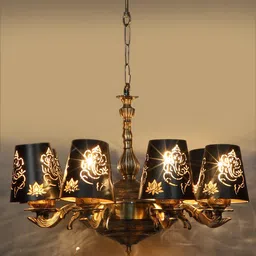 Devansh Black & Gold-Toned Lord Ganesh Design Metal Etching 8 Lamp Shades Chandelier image 5
