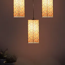 Devansh White & Pink Cluster Square Shaped Hanging Lamps & Floral Printed Cotton Shades image 2