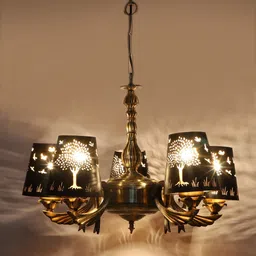 Devansh Black & Gold-Toned Etching Self-Design Metal Chandelier Ceiling Lamp image 4