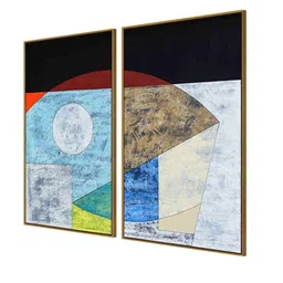 999Store Set Of 2 Blue & Black Printed Landscape Abstract Painting Wall Art image 4